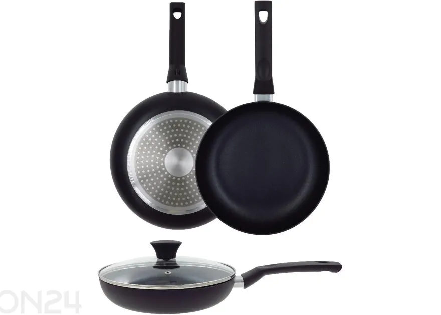 Paistinpannu Black Ceramic Ø 24 cm + pannusuoja, lasikansi, keraaminen ja induktio