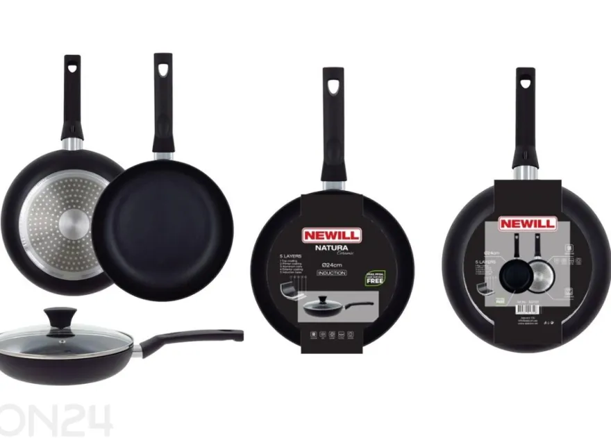 Paistinpannu Black Ceramic Ø 24 cm + pannusuoja, lasikansi, keraaminen ja induktio