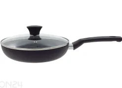 Paistinpannu Black Ceramic Ø 24 cm + pannusuoja, lasikansi, keraaminen ja induktio