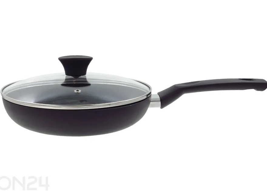 Paistinpannu Black Ceramic Ø 24 cm + pannusuoja, lasikansi, keraaminen ja induktio