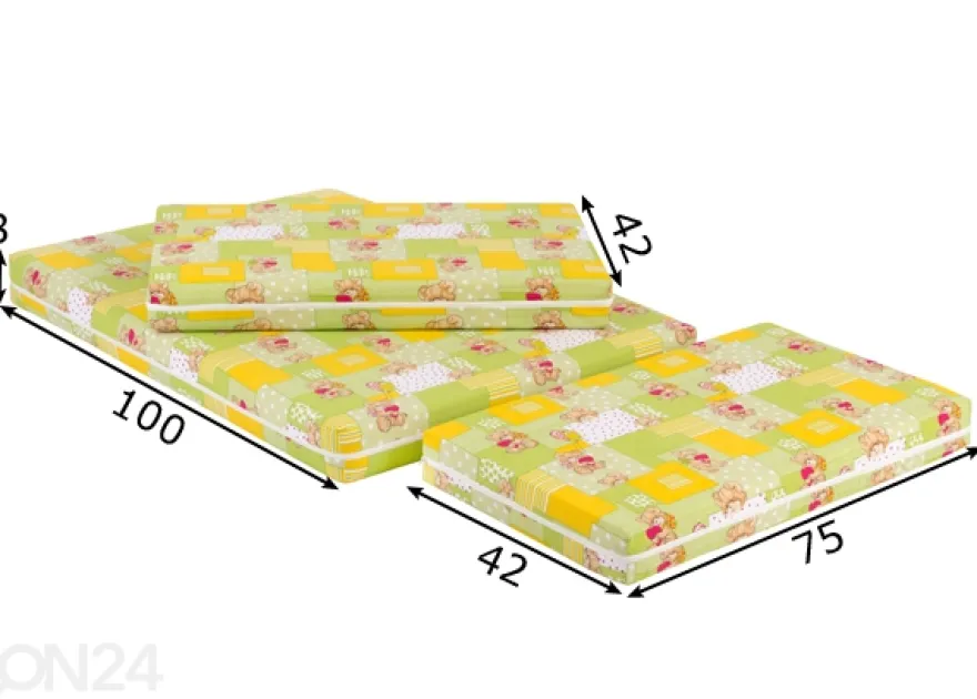 Pidennettävä lasten patja kookoksella Pipi 75x100+42+42 cm