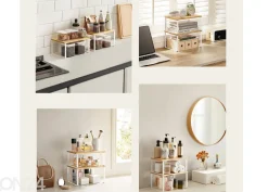 Pöytähylly 2 kpl, valkoinen/ bambu
