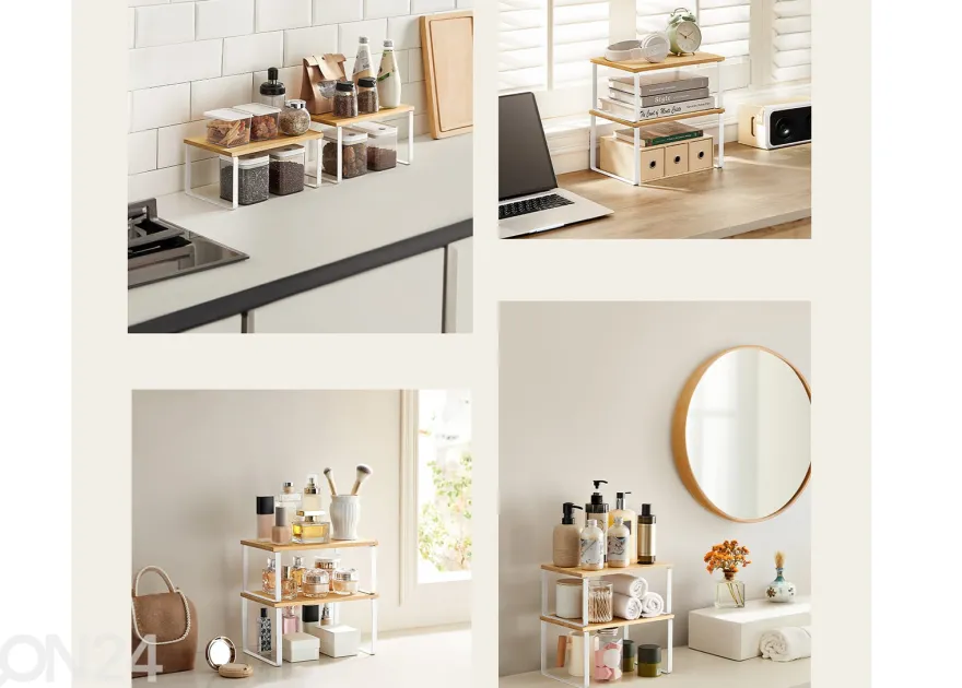 Pöytähylly 2 kpl, valkoinen/ bambu
