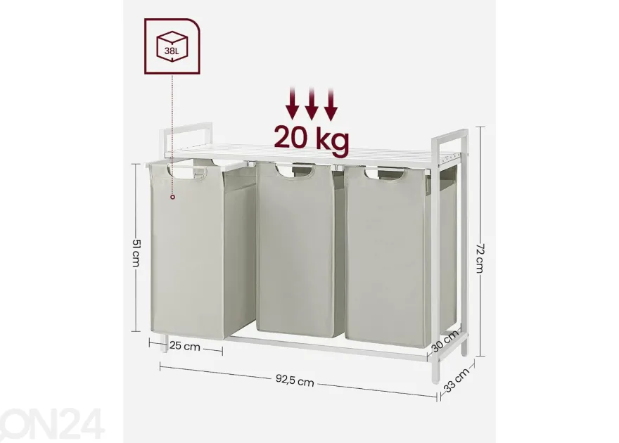 Pyykkikorit hyllytasolla 3 kpl