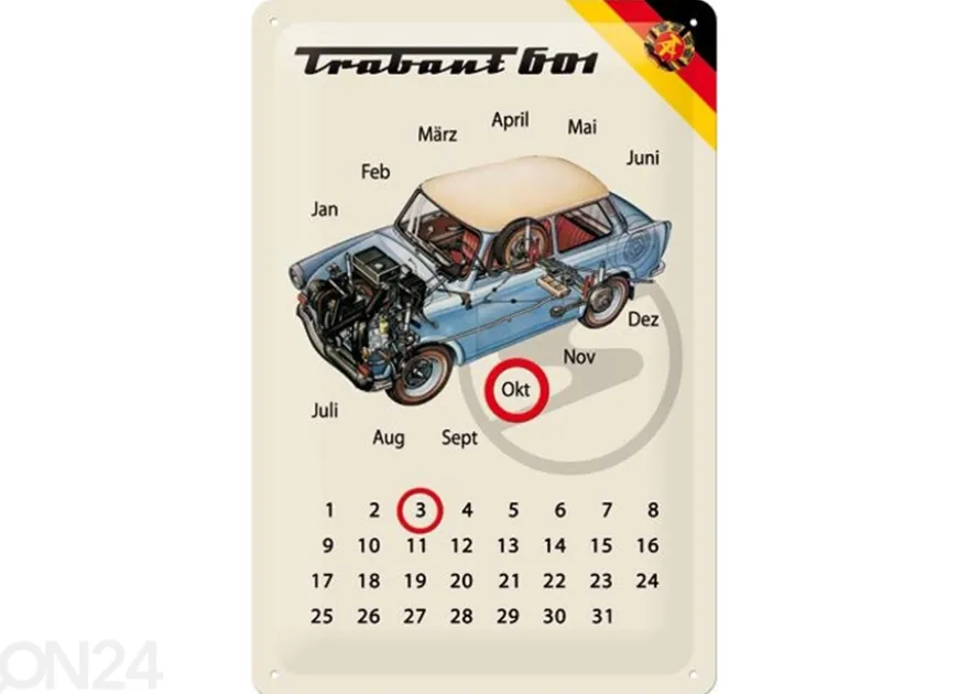 Retro metallikalenteri Trabant 601 20x30 cm