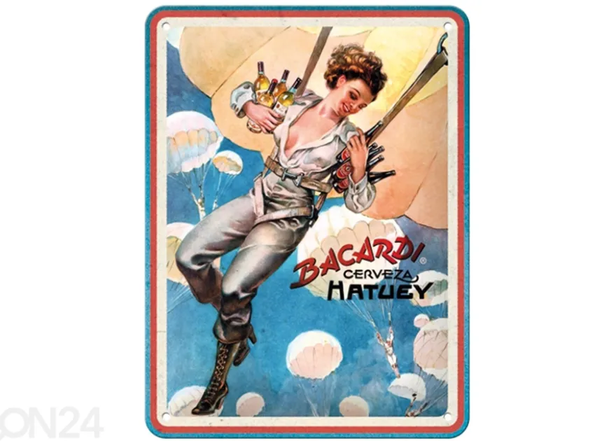 Retro metallitaulu Bacardi - Cerveza Hatuey Pin Up Girl 15x20 cm