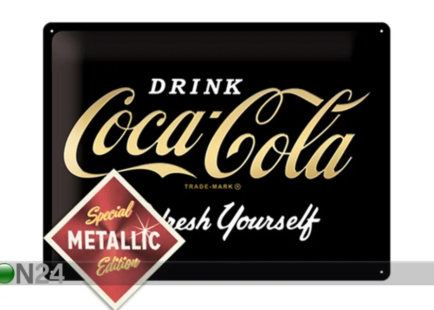 Retro metallitaulu Coca-Cola Refresh Yourself Metallic 30x40 cm