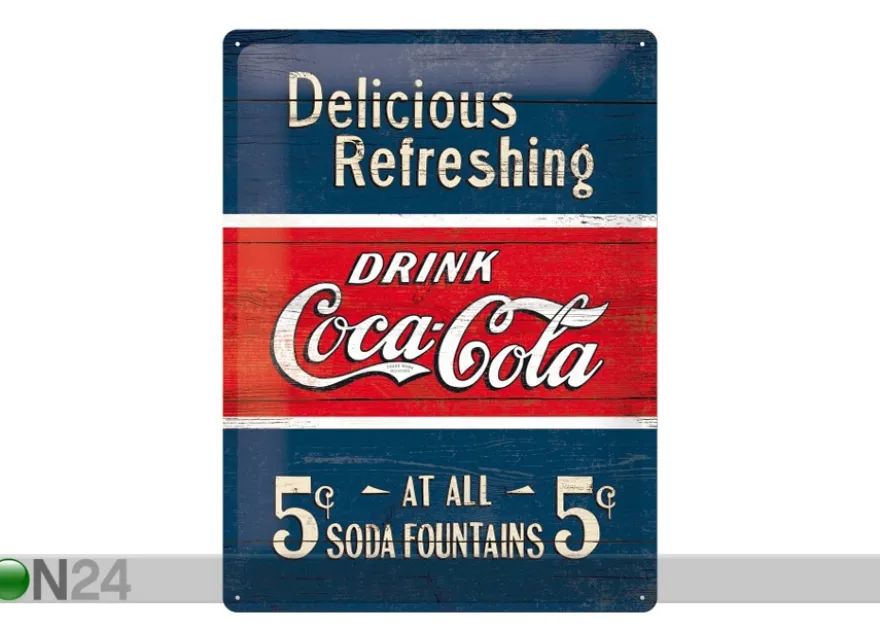 Retro metallitaulu Coca-Cola 5c Delicious Refreshing 30x40 cm