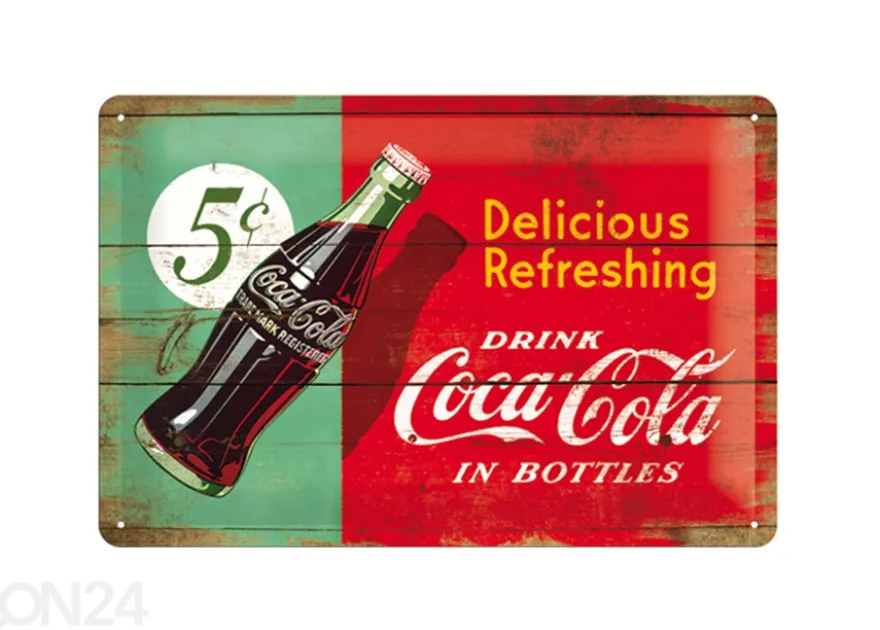 Retro metallitaulu COCA-COLA 5c DELICIOUS REFRESHING 20x30 cm