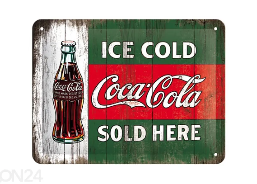 Retro metallitaulu Coca-Cola Ice cold sold here 15x20cm
