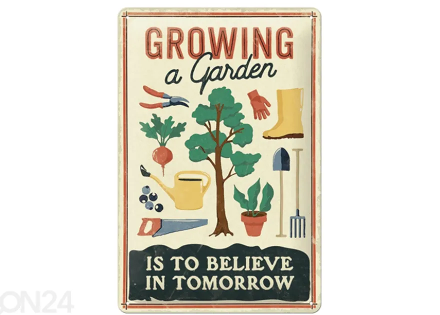 Retro metallitaulu Growing a garden 20x30 cm