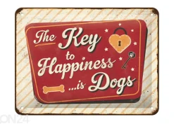 Retro metallitaulu he Key to Happiness... is Dogs 15x20 cm