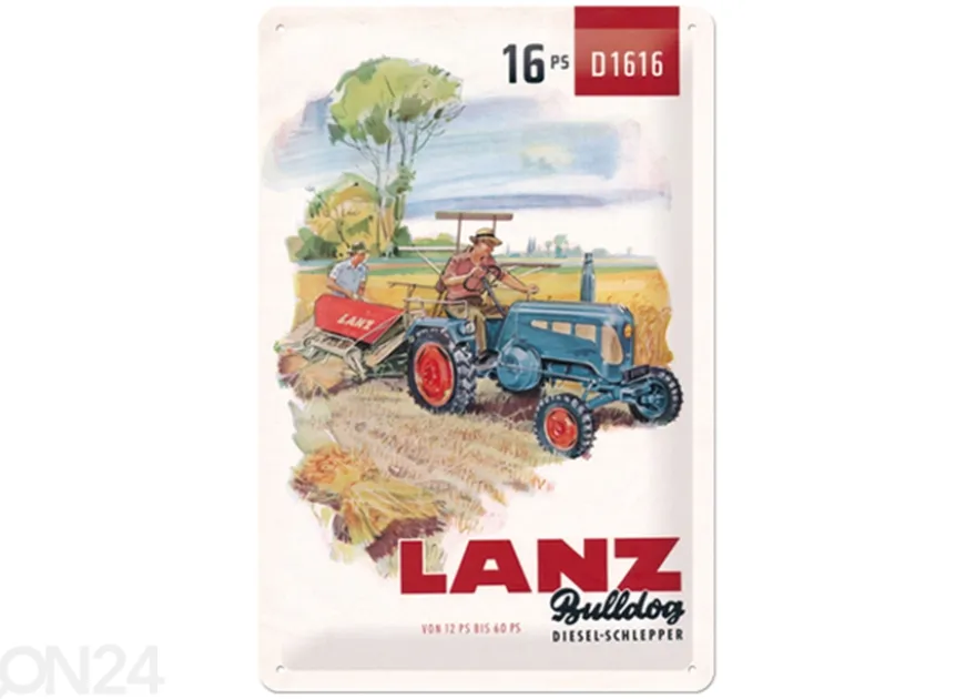 Retro metallitaulu Lanz Diesel-Schlepper 20x30 cm
