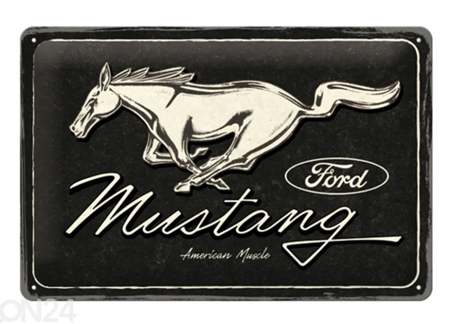 Retro metallitaulu Mustang - Horse Logo Black 20x30 cm