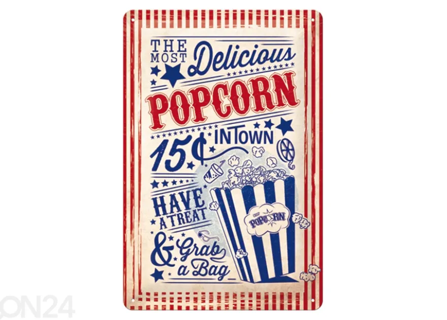 Retro metallitaulu Popcorn 20x30 cm