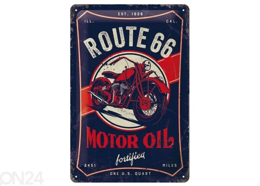 Retro metallitaulu Route 66 Motor Oil 20x30 cm