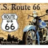 Retro metallitaulu Route 66 sininen moottoripyörä 20x30 cm