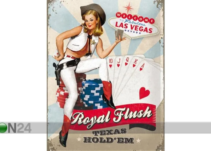 Retro metallitaulu Royal Flush 30x40cm