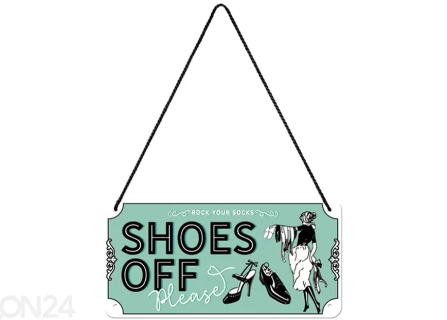 Retro metallitaulu Shoes Off 10x20 cm
