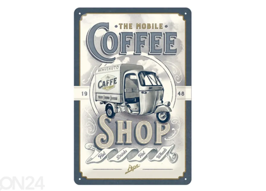 Retro metallitaulu The Mobile Coffee Shop 20x30 cm