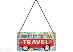 Retro metallitaulu VW Bulli - Let´s Travel The World 10x20 cm