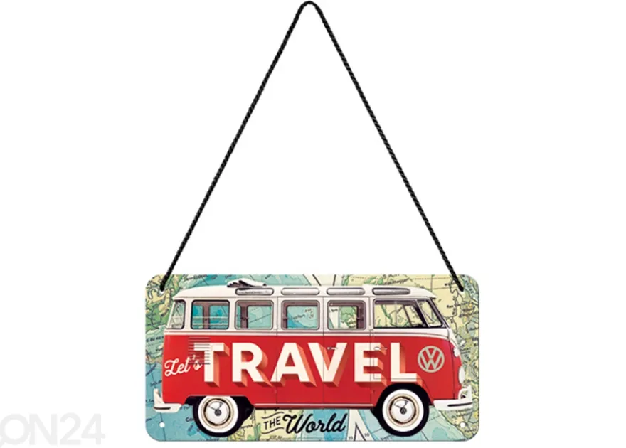 Retro metallitaulu VW Bulli - Let´s Travel The World 10x20 cm