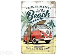Retro metallitaulu VW Bulli life is Better At The Beach 20x30 cm