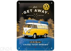 Retro metallitaulu VW Bulli - Let's Get Away Night 15x20 cm