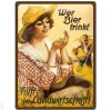 Retro metallitaulu Wer Bier trinkt... nainen 30x40 cm