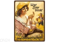 Retro metallitaulu Wer Bier trinkt... nainen 30x40 cm