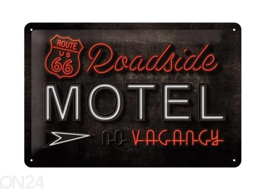 Retrotyylinen metallitaulu Route 66 Roadside Motel 20x30cm