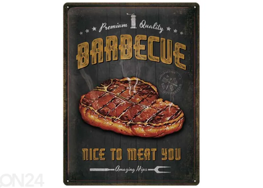 Retrotyylinen metallitaulu Barbecue Nice To Meat You 30x40 cm