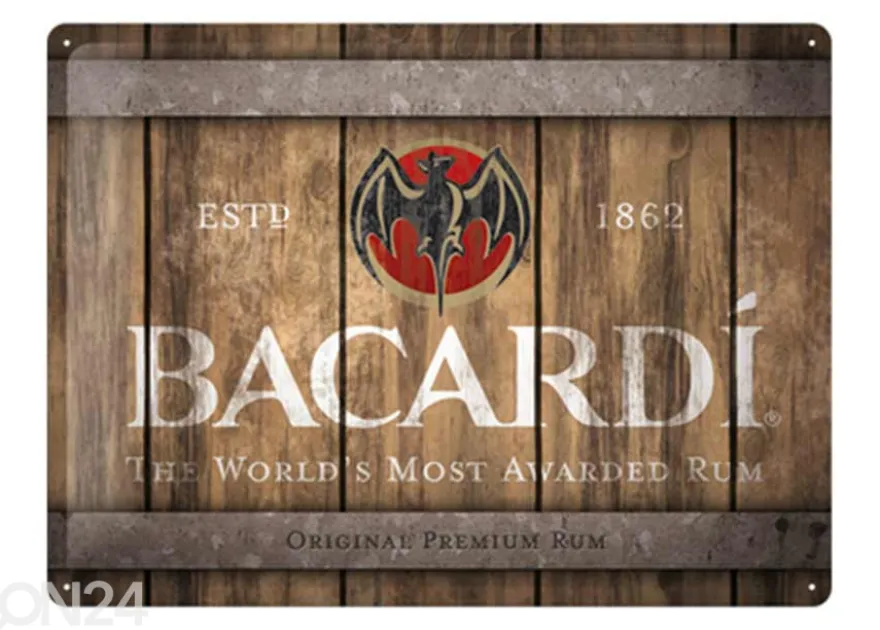 Retrotyylinen metallitaulu Bacardi - Wood Barrel Logo 30x40 cm