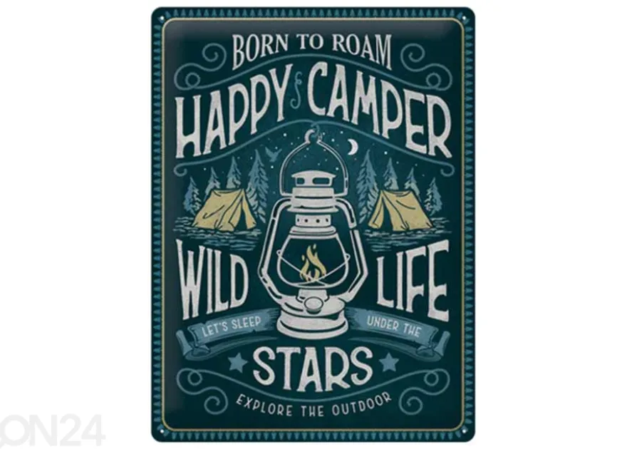 Retrotyylinen metallitaulu Happy Camper 30x40 cm