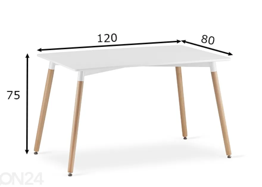Ruokapöytä Adria 80x120 cm, valkoinen