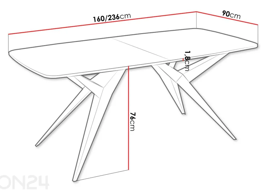 Ruokapöytä Axis 90-160/236 cm