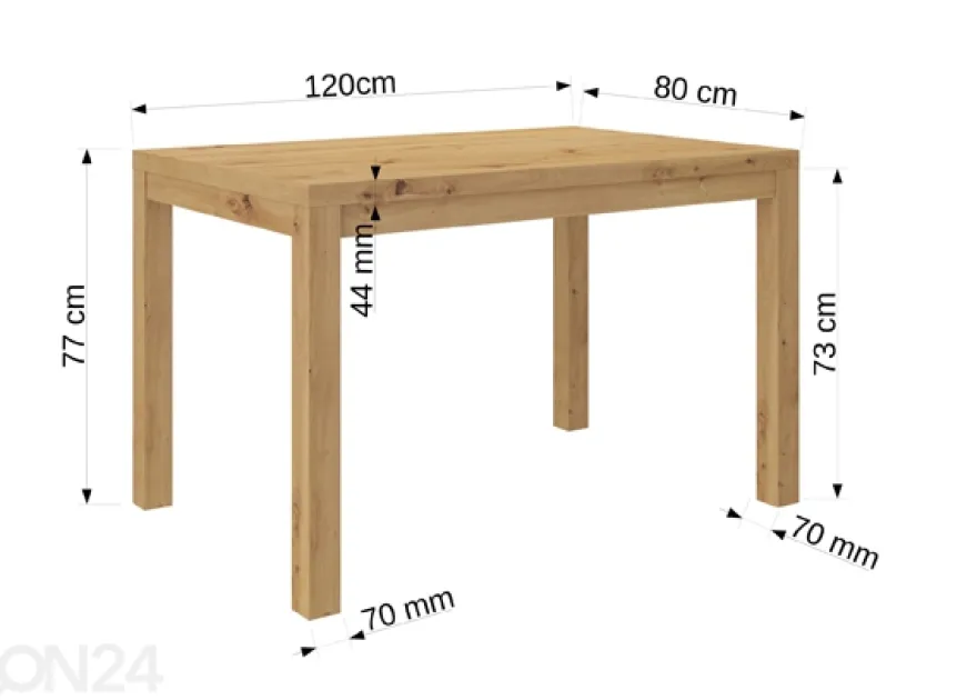 Ruokapöytä Olly 120x80 cm