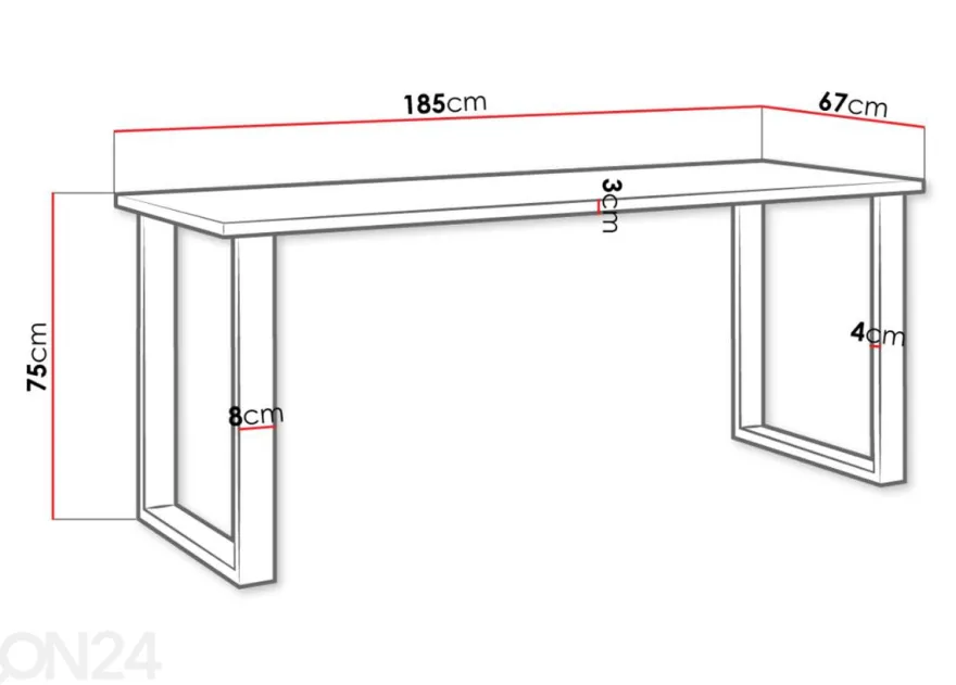 Ruokapöytä 67x185 cm