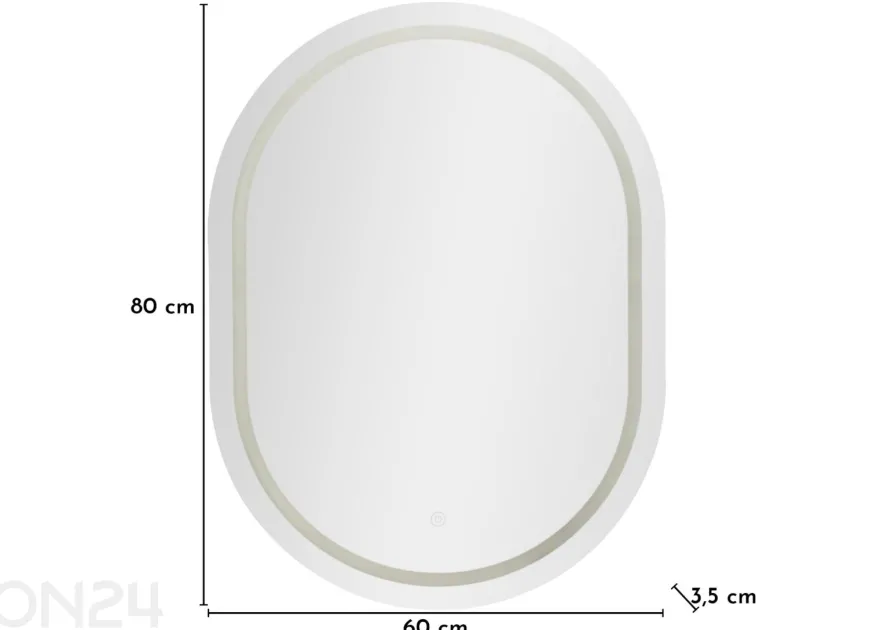 Seinäpeili LED 60x80 cm, hopea