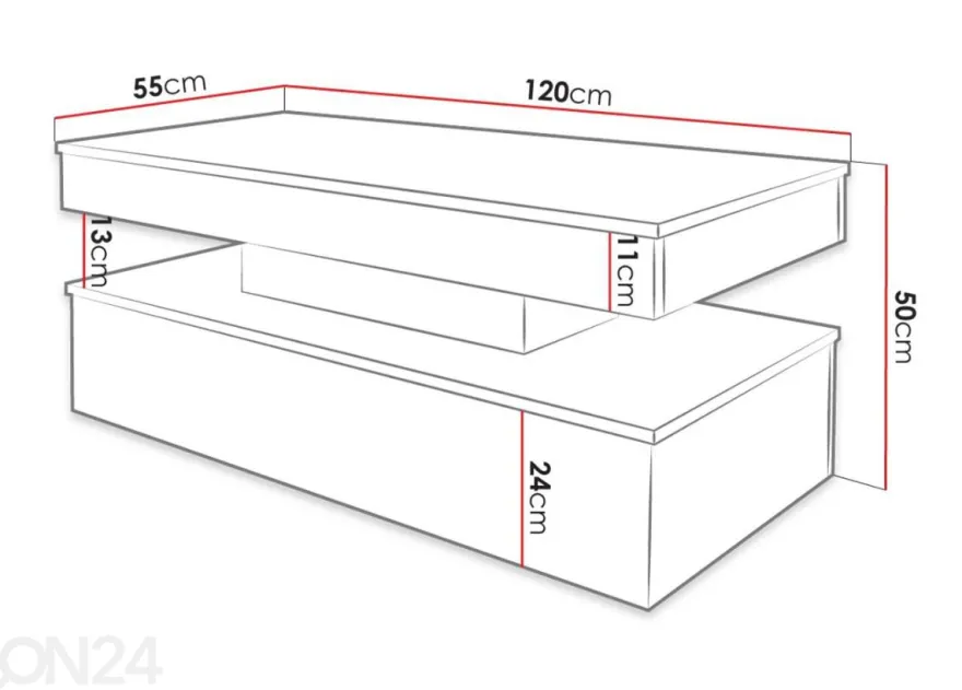 Sohvapöytä Glossa 120x55 cm + LED