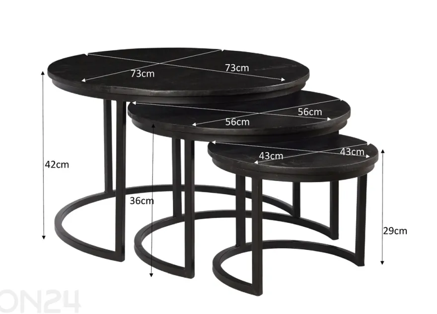 Sohvapöytien setti Jerrel, 3 kpl