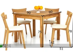 Tammi ruokapöytä Lem 90x90 cm + 2 tuolia Viola beige