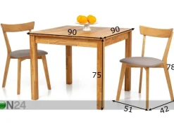 Tammi ruokapöytä Lem 90x90 cm + 2 tuolia Viola harmaa