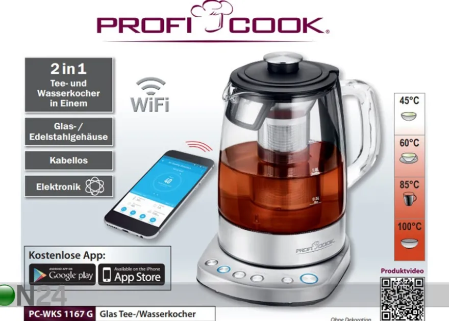 Tee- ja vedenkeitin ProfiCook 1,5 L PCWKS1167G