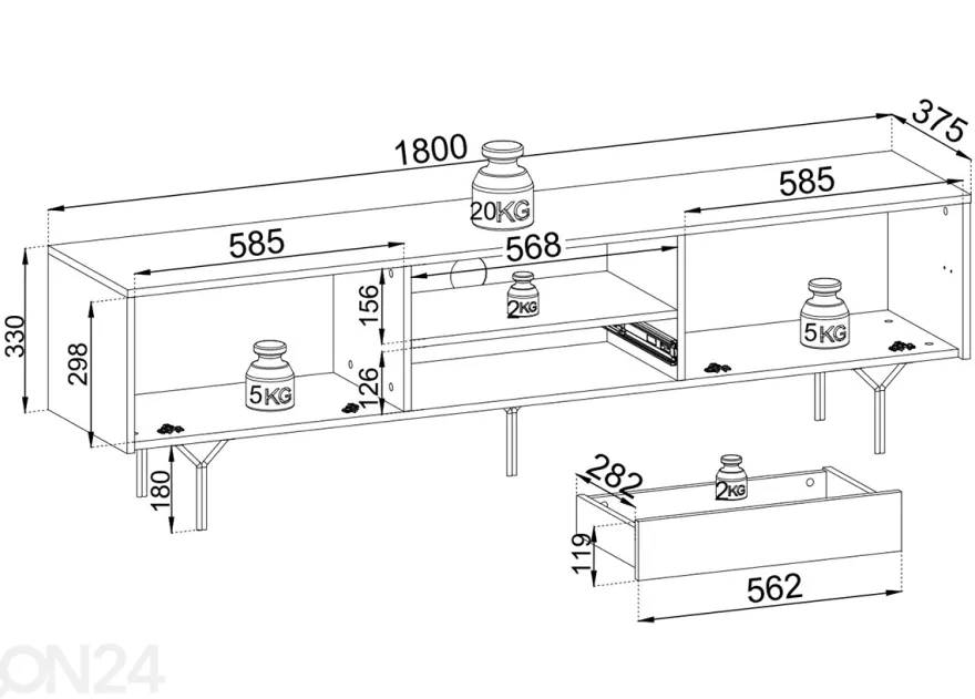 TV-alus Crisp 180 cm