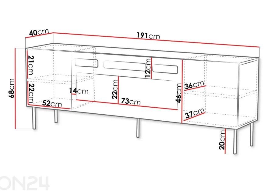 TV-taso Deco 191 cm + sähkötakka
