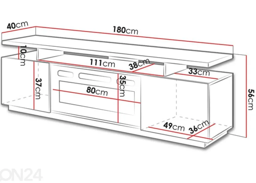 TV-taso Elena 180 cm sähkötakalla