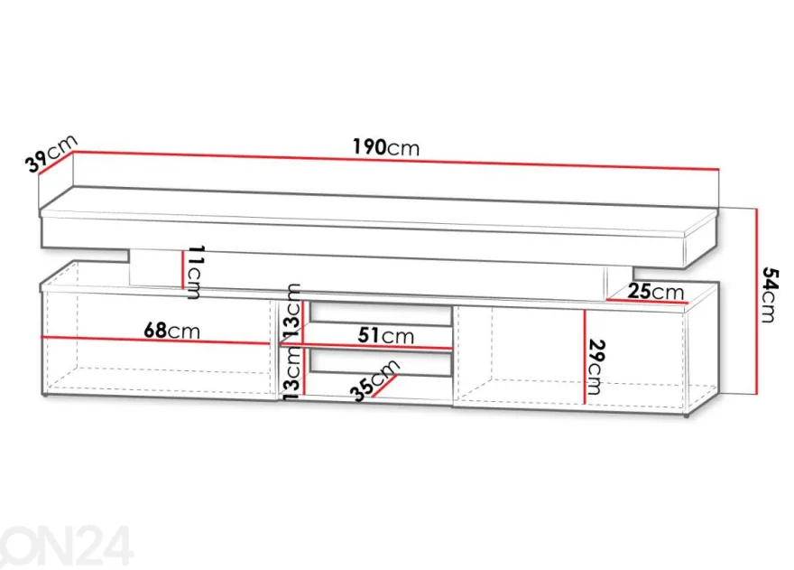 TV-taso Glossa 190 cm + LED