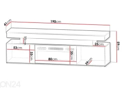 TV-taso Glossa 190 cm + sähkötakka + LED
