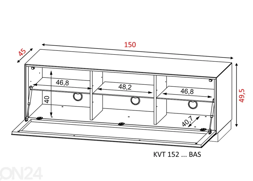 TV-taso pyörillä Venti 150 cm
